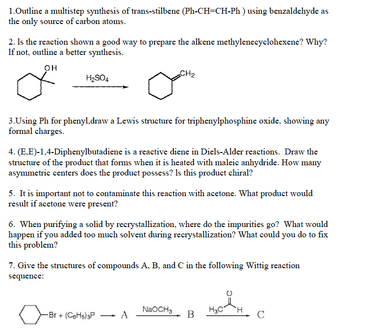 Solved 1.Outline a multistep synthesis of trans-stilbene | Chegg.com