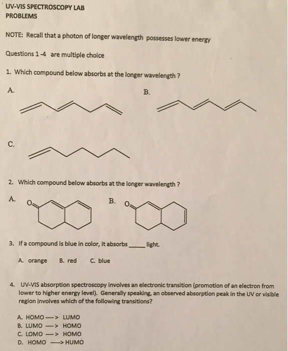 Solved Which compound below absorbs at the longer