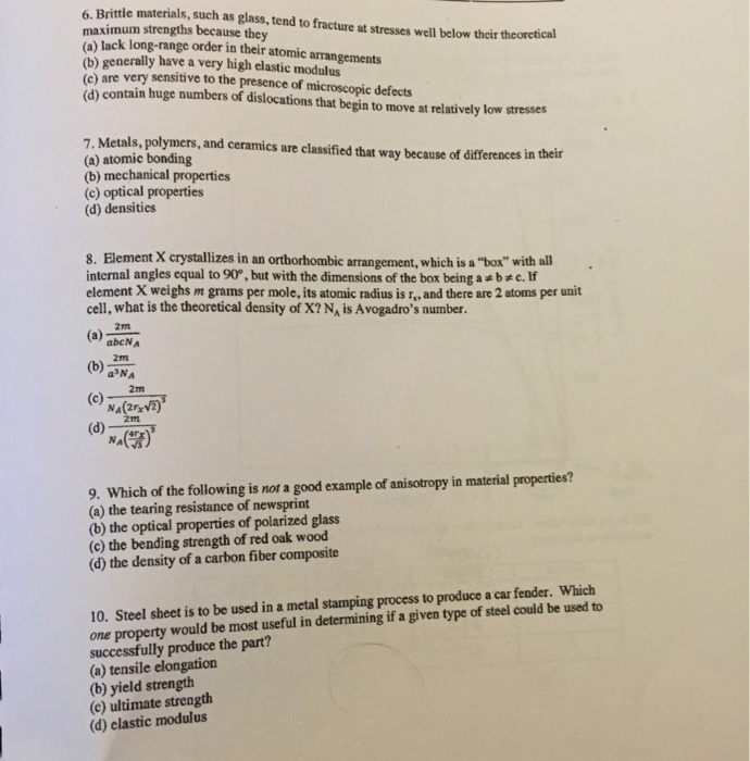 Solved Brittle materials, such as glass, tend to fracture at | Chegg.com