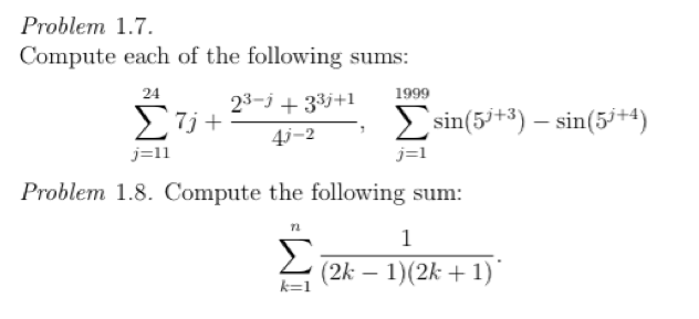 Solved Compute each of the following sums: problem 1.8. | Chegg.com