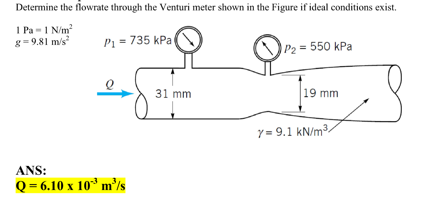 SOLVED: Determine The Flowrate Through The Venturi Meter, 55% OFF