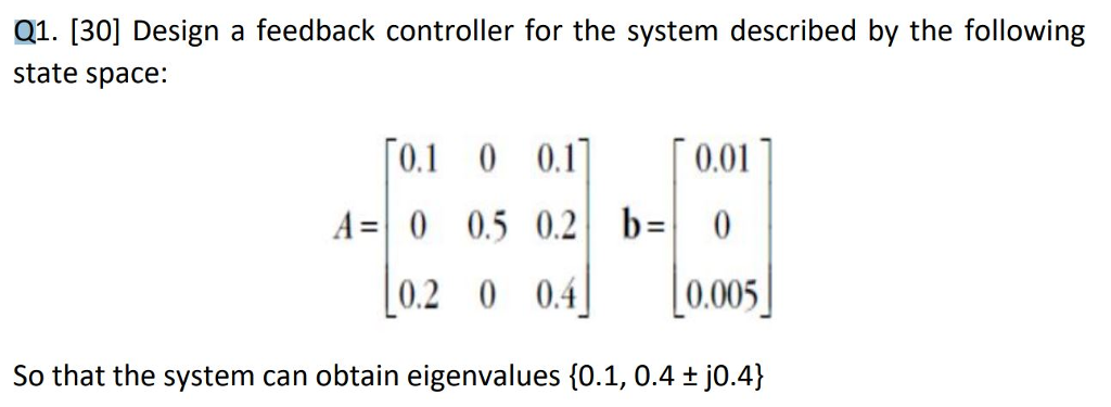 Solved Design a feedback controller for the system described | Chegg.com