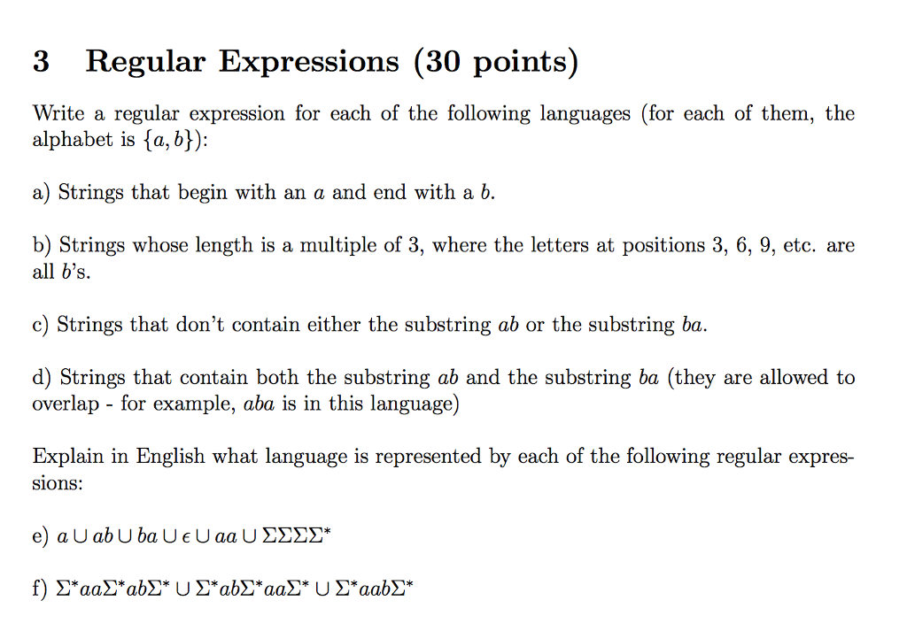 Solved Write A Regular Expression For Each Of The Following Chegg