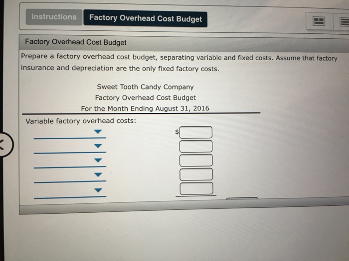 Solved Instructions Factory Overhead Cost Budget