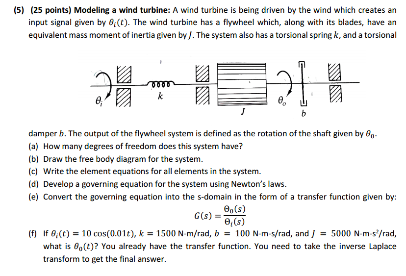 Modeling a wind turbine: A wind turbine is being | Chegg.com