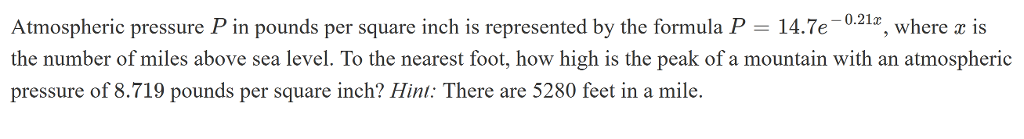 Solved Atmospheric Pressure P In Pounds Per Square Inch Is Chegg solved-atmospheric-pressure-p-in-pounds-per-square-inch-is-chegg