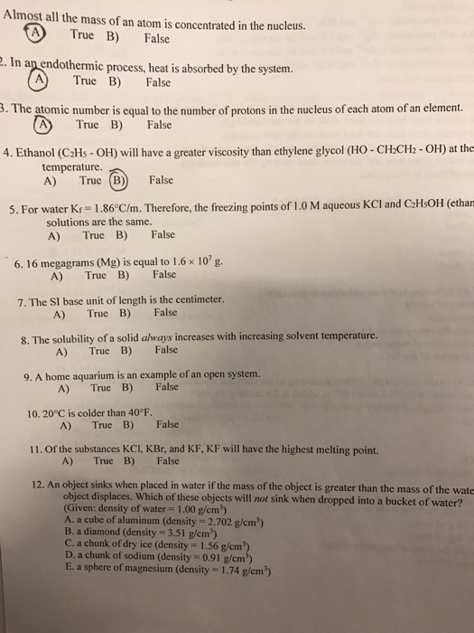 Solved A lost all the mass of an atom is concentrated in the | Chegg.com