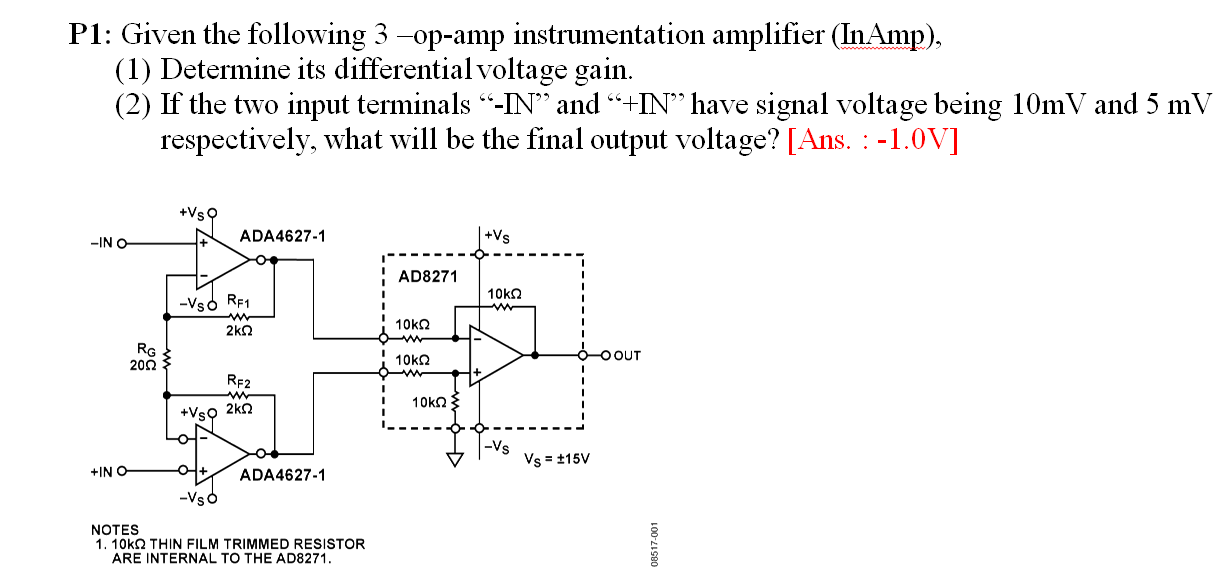 Solved Pl: Given the following 3 -op-amp instrumentation | Chegg.com