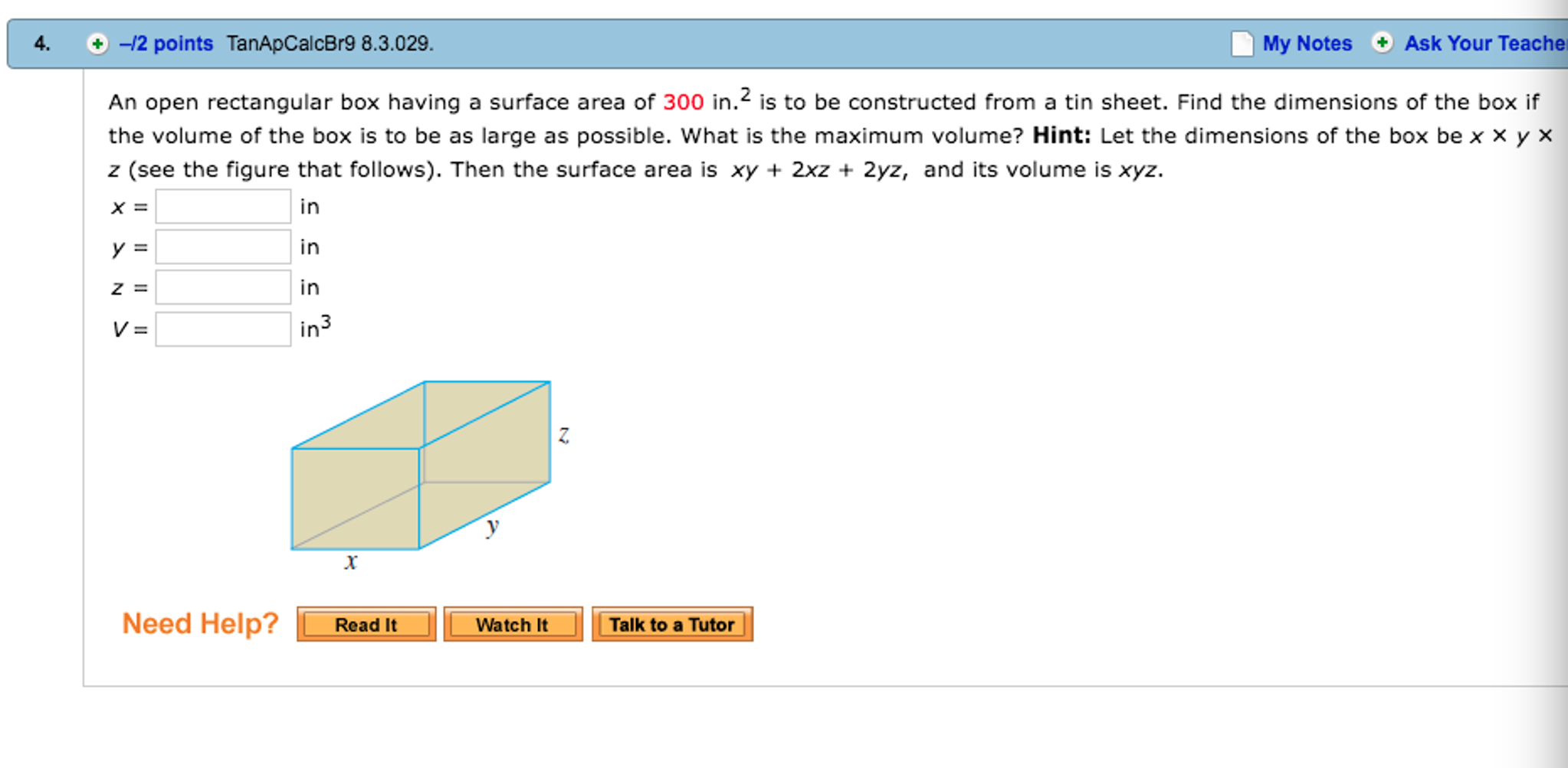 solved-an-open-rectangular-box-having-a-surface-area-of-300-chegg