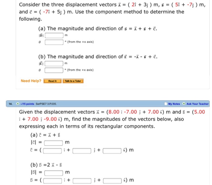 Solved Consider the three displacement vectors vector A = | Chegg.com