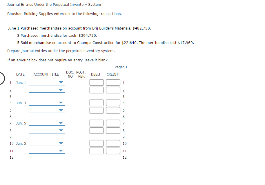 Solved Journal Entries Under the Perpetual Inventory System