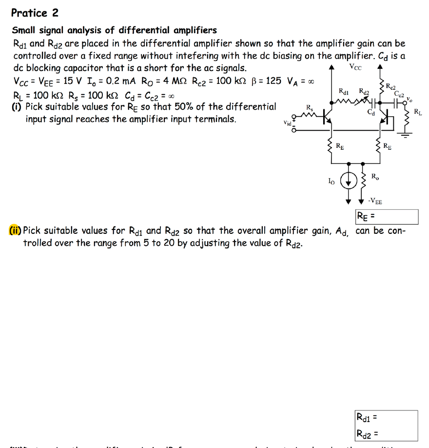Solved Pratice 2 Small signal analysis of differential