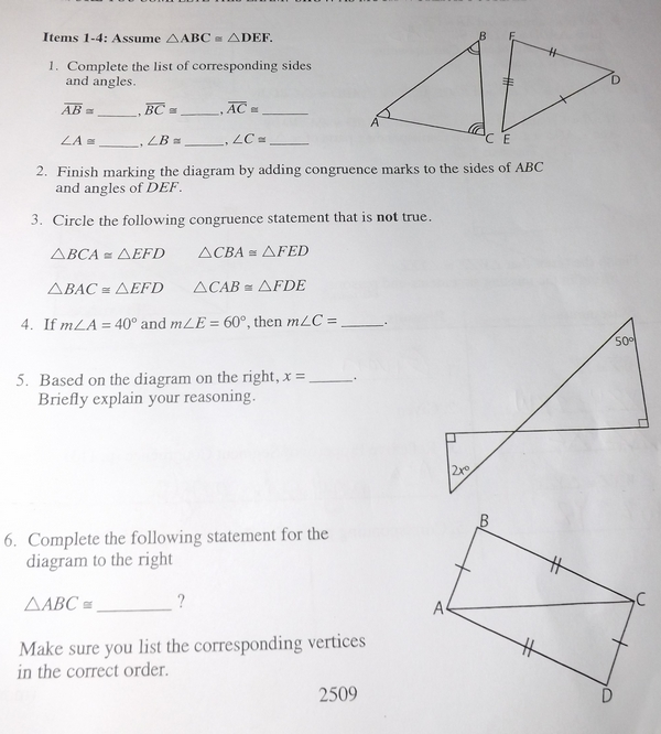 Solved Items 1-4: Assume ABC DEF. Complete the list of | Chegg.com