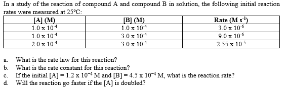 Solved In a study of the reaction of compound A and compound | Chegg.com