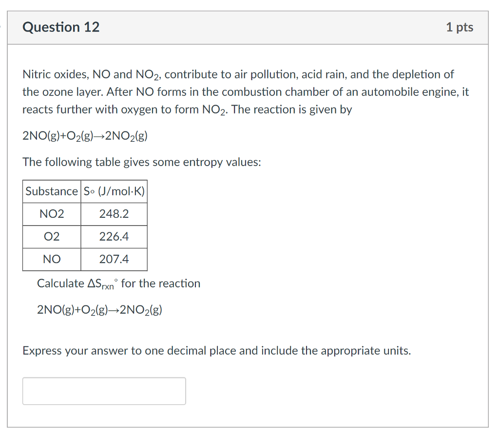 Solved Question 12 1 pts Nitric oxides, NO and NO2, | Chegg.com