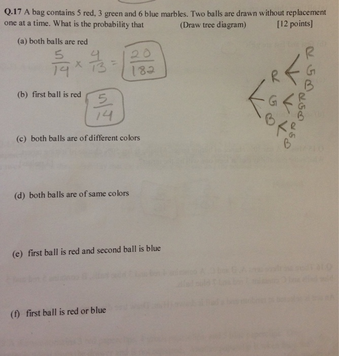 Solved A bag contains 5 red. 3 green and 6 blue marbles. Two