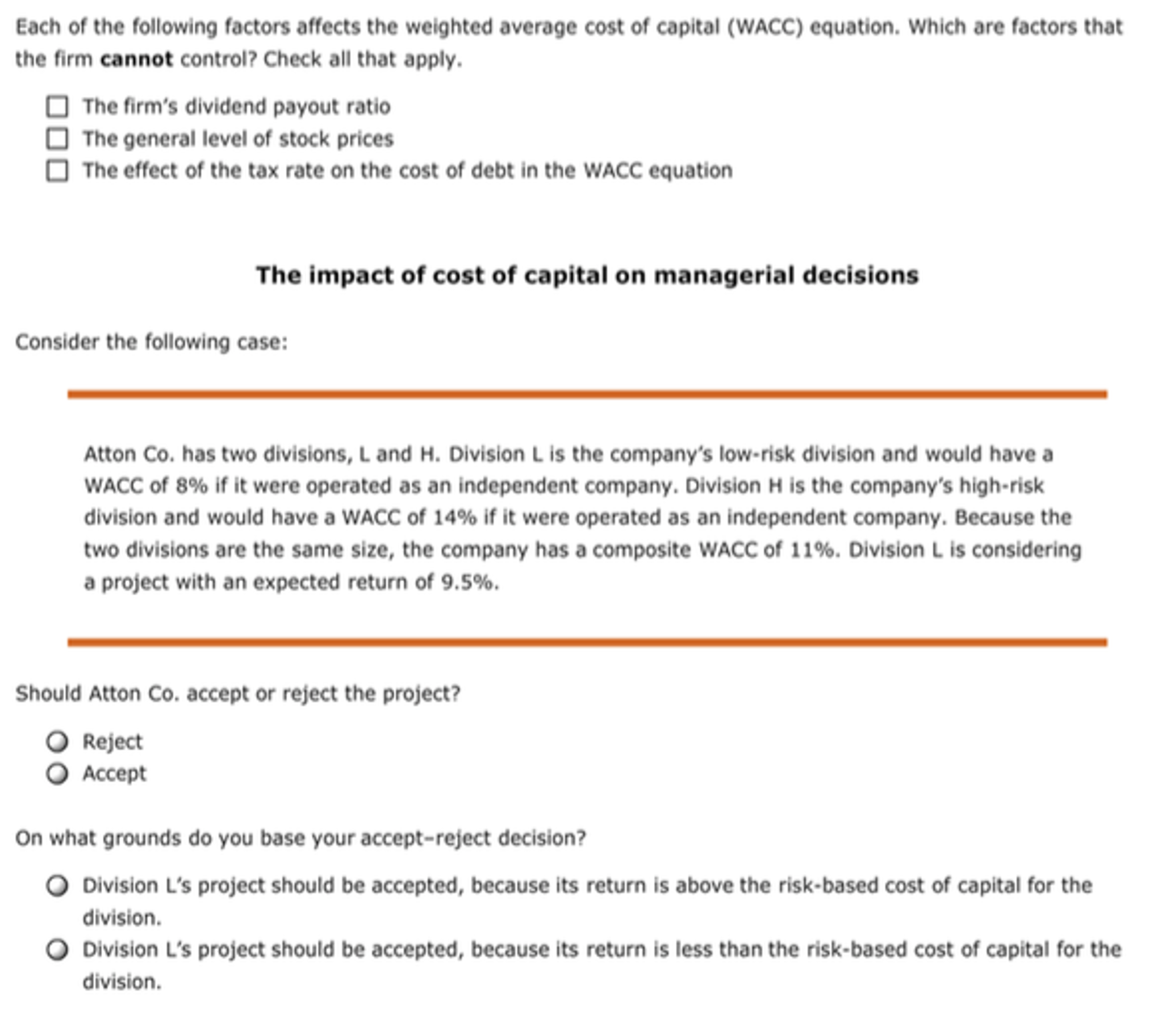 Solved Each of the following factors affects the weighted | Chegg.com