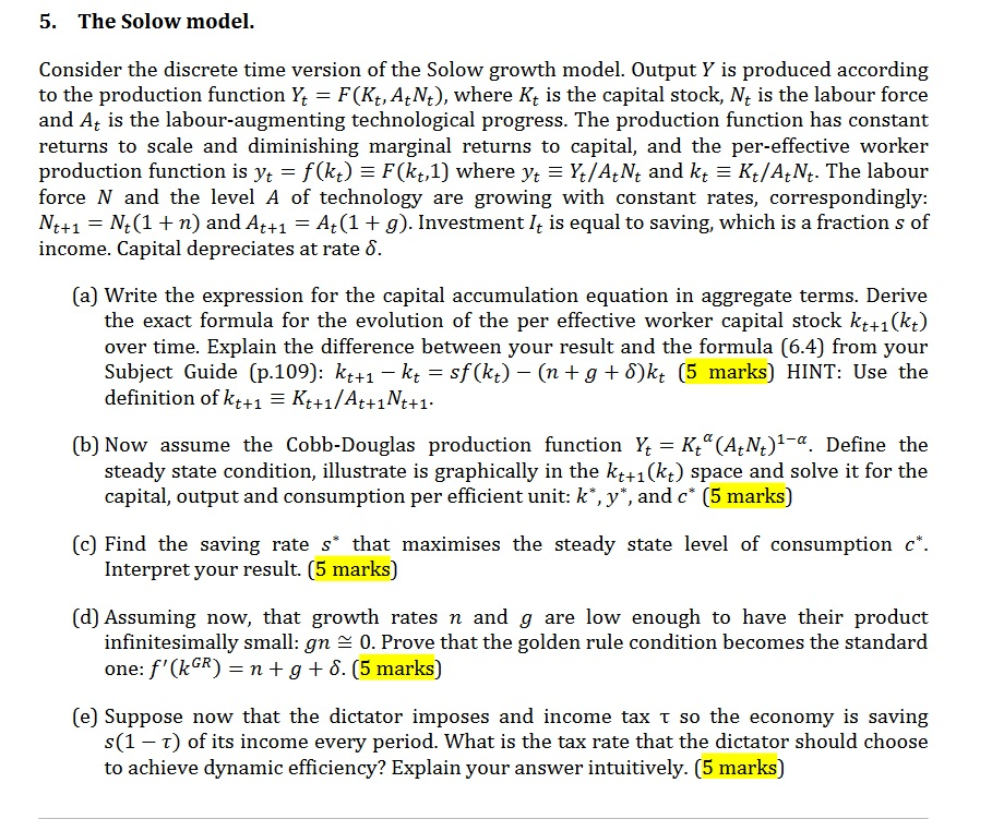 5-the-solow-model-consider-the-discrete-time-version-chegg