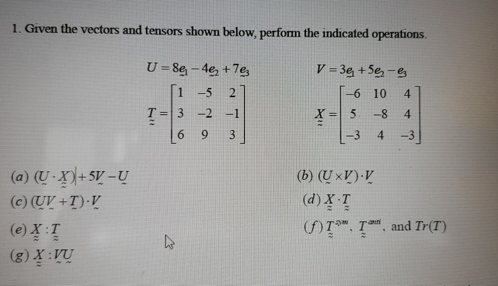 Solved 1. Given The Vectors And Tensors Shown Below, Perform | Chegg.com