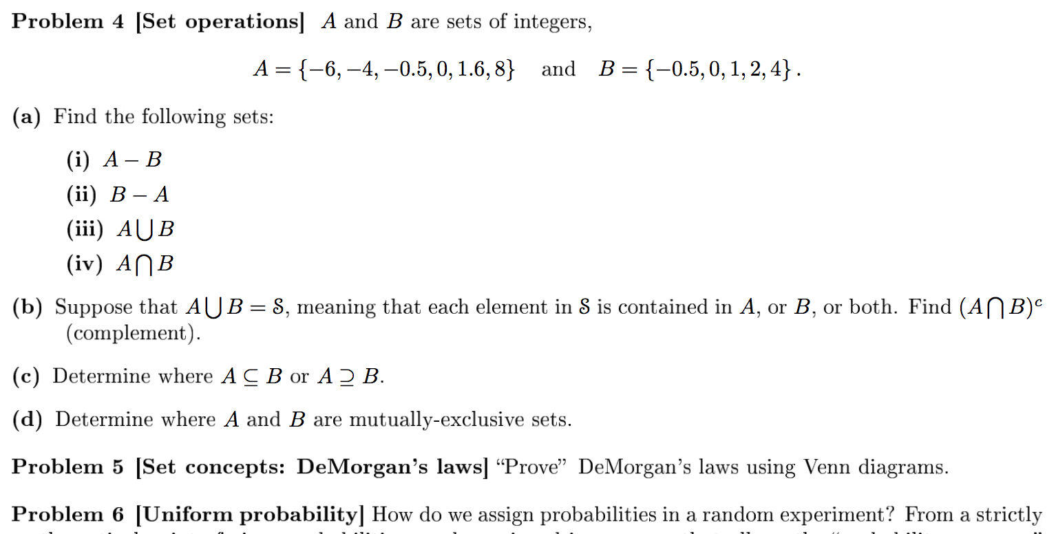 Solved Problem 4 [Set Operations] A And B Are Sets Of | Chegg.com