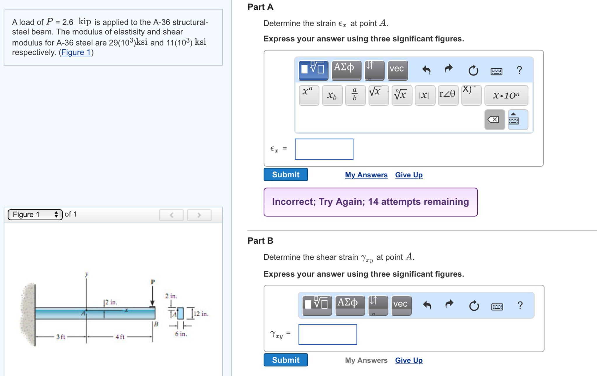 Solved A load of P = 2.6 kip is applied to the A-36 | Chegg.com