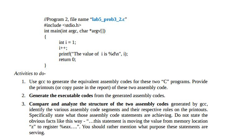 Solved 6.3 Problem 3: For the following two "C" programs | Chegg.com