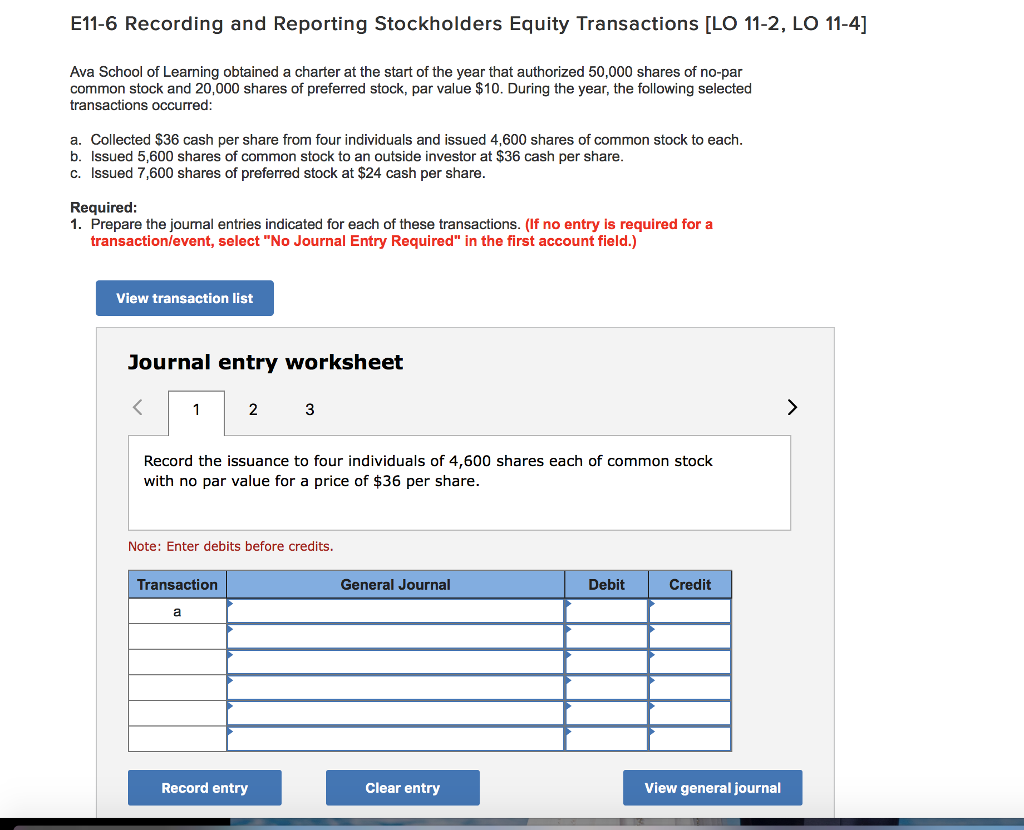 Solved E11 6 Recording And Reporting Stockholders Equity Chegg