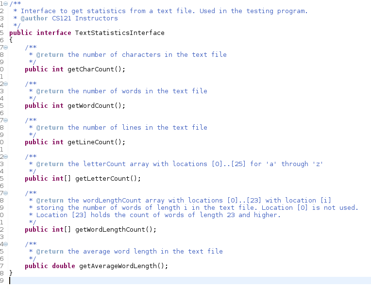 Solved 2 Interface to get statistics from a text file. Used | Chegg.com