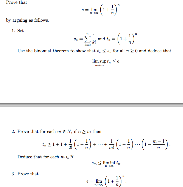 Prove that e = limit n rightarrow infinity (1 + | Chegg.com