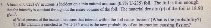 Solved A beam of 0.0253 eV neutrons is incident on a thin | Chegg.com