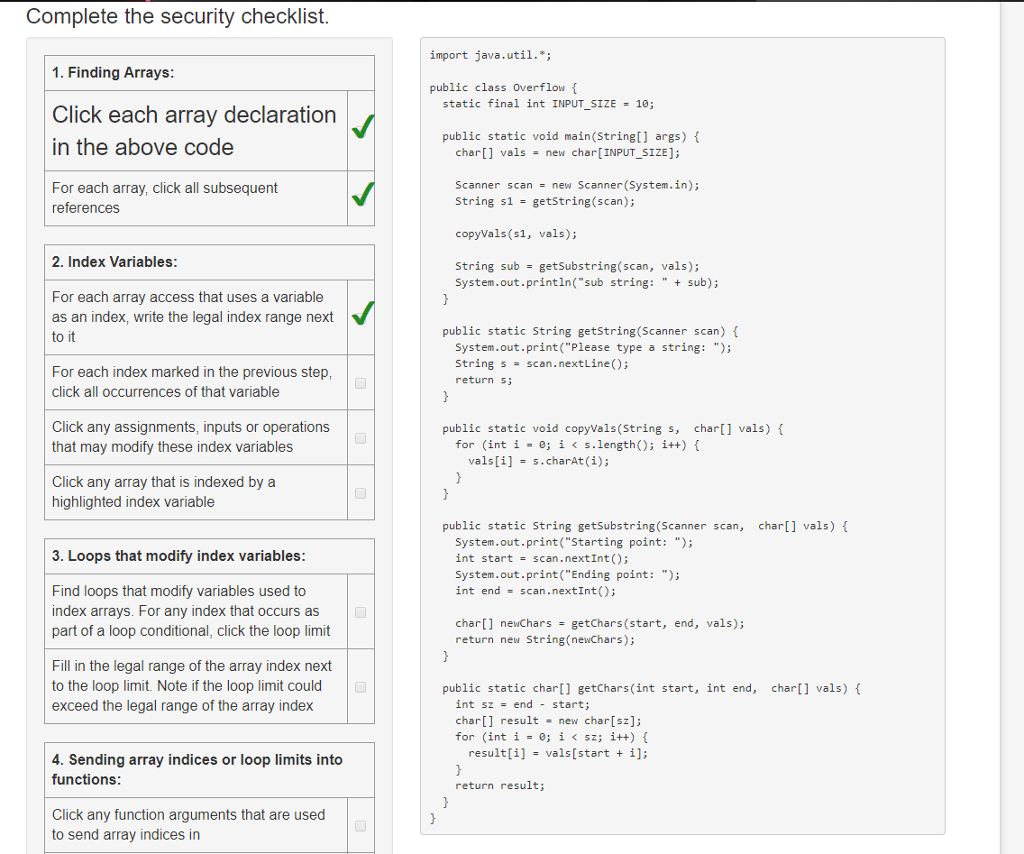 Solved Complete the security checklist import java.util.*;