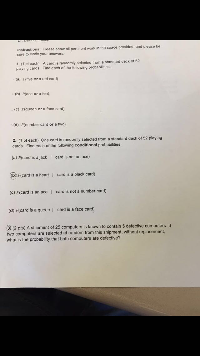 Solved Instructions: Please show all pertinent work in the | Chegg.com