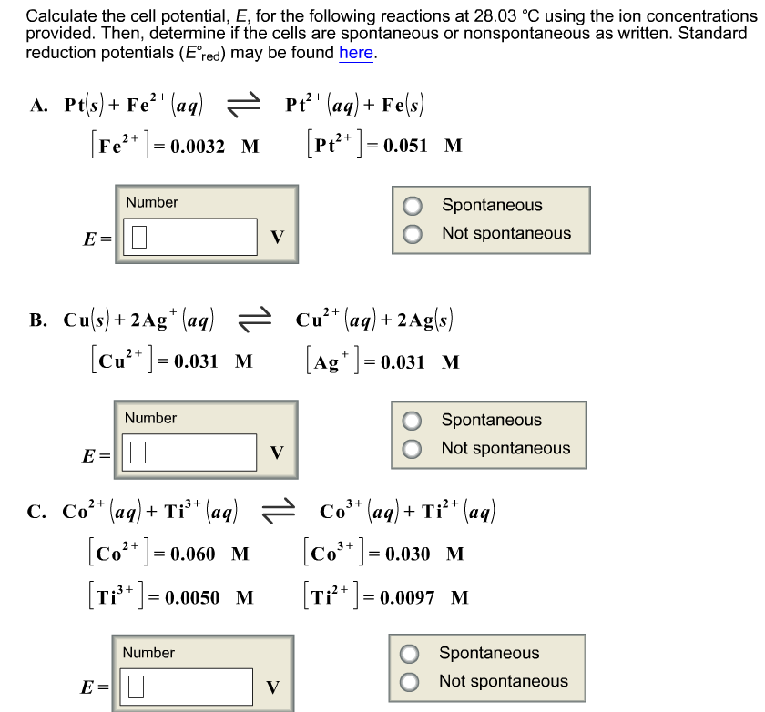 Solved Calculate The Cell Potential, E, For The Following | Chegg.com