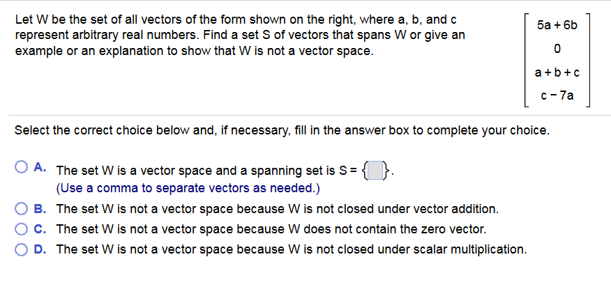 Solved Let W Be The Set Of All Vectors Of The Form Shown On | Chegg.com