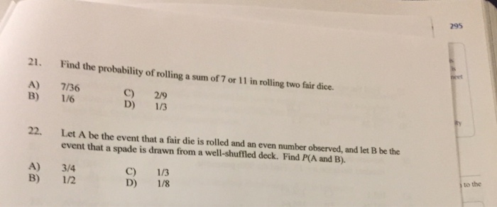 probability of rolling sum of 7 with two dice