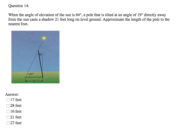 Solved question 14 when the angle of elevation of the sun chegg