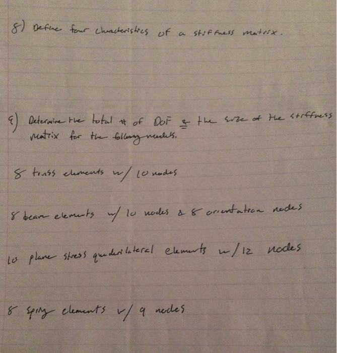 Solved Define Four Characteristics Of A Stiffness Matrix Chegg