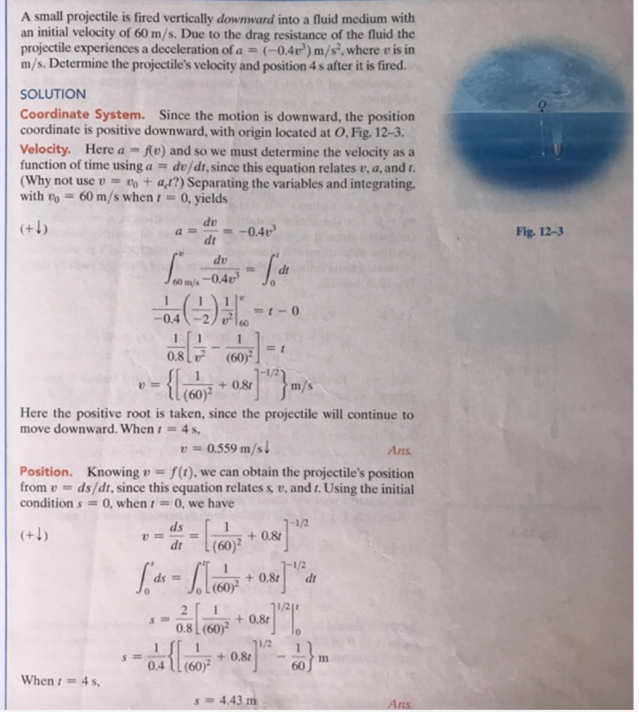 solved-a-small-projectile-is-fired-vertically-downward-into-chegg