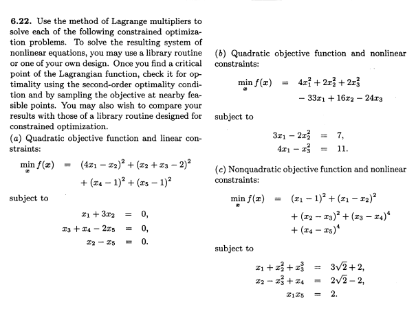 6.22. Use the method of Lagrange multipliers to solve | Chegg.com