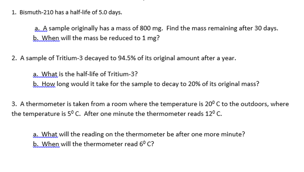 Solved Bismuth-210 has a half-life of 5.0 days. A sample | Chegg.com