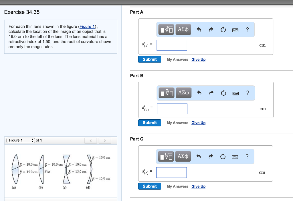 Solved Exercise 34.35 Part A For Each Thin Lens Shown In The | Chegg.com