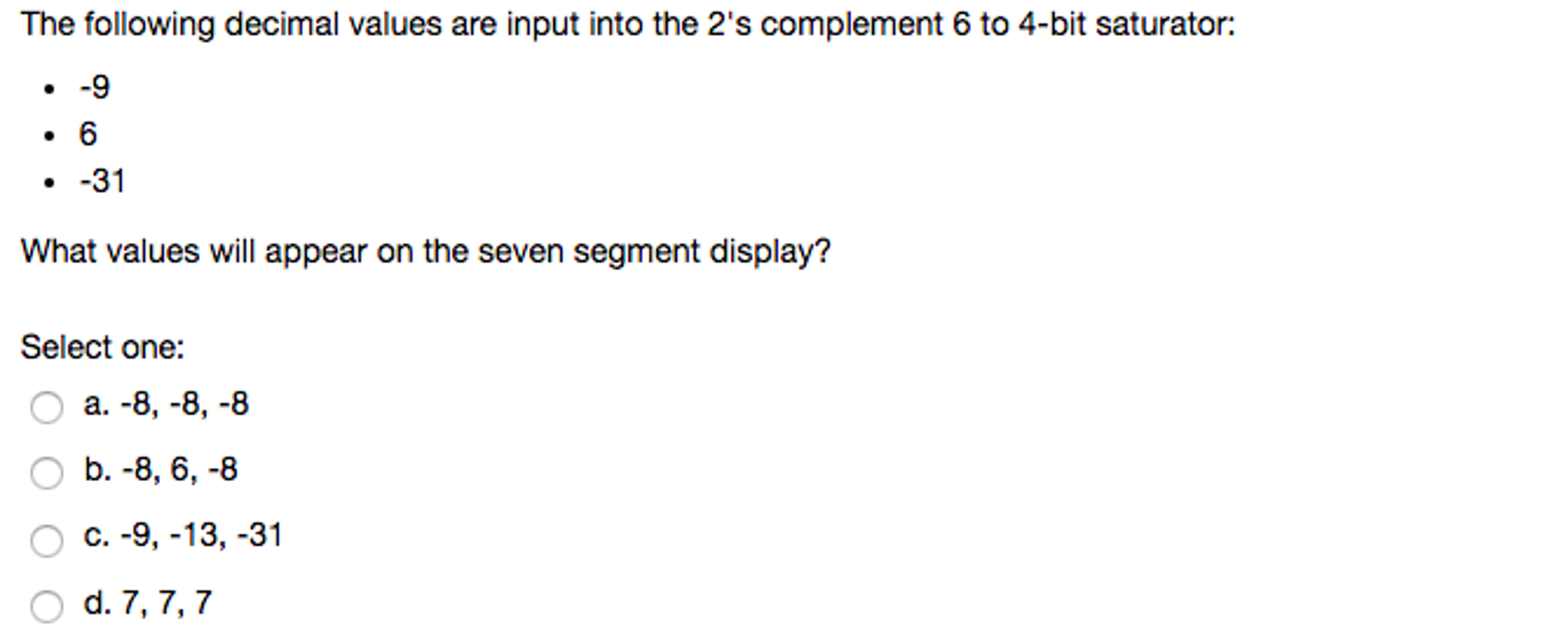 Solved The following decimal values are input into the 2's | Chegg.com