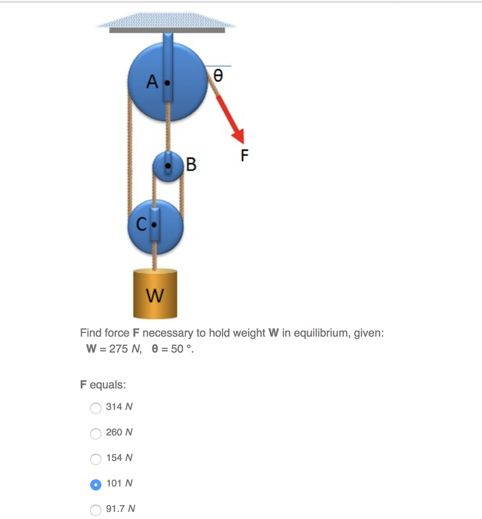 Solved A. с. Find force F necessary to hold weight W in | Chegg.com