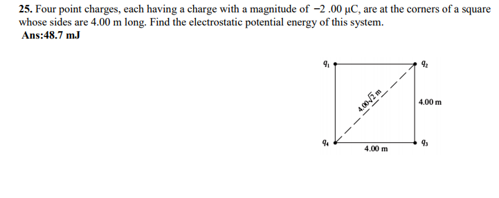 Solved Four point charges, each having a charge with a | Chegg.com