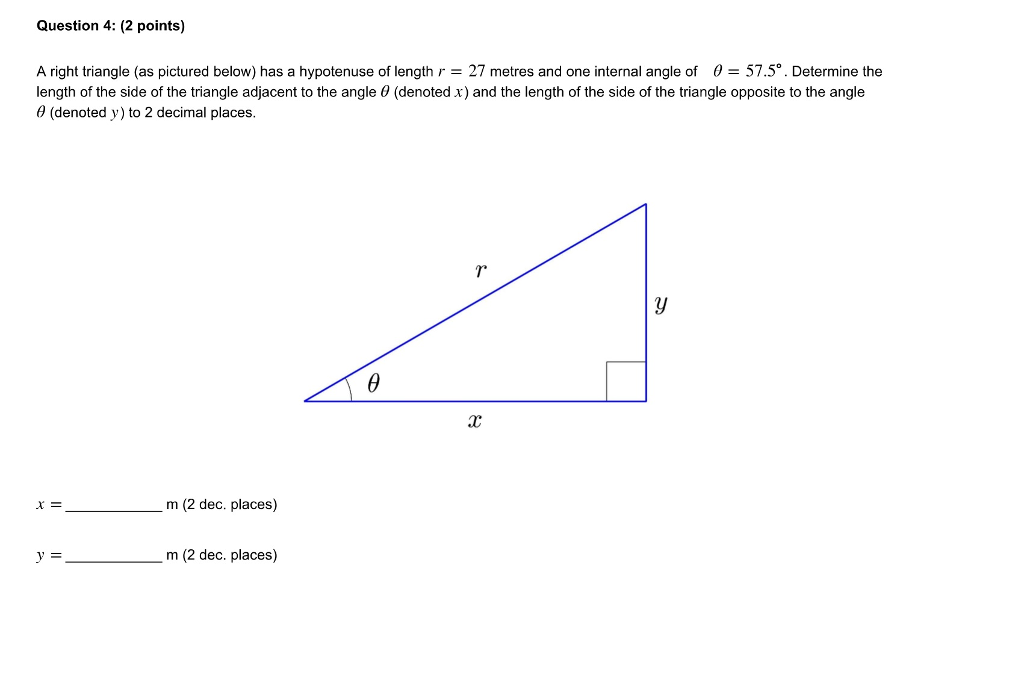 Solved A right triangle (as pictured below) has a hypotenuse | Chegg.com