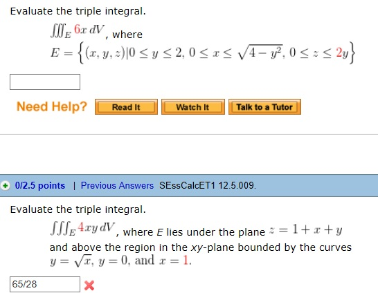 Solved Evaluate The Triple Integral Tripleintegrale 6x Dv