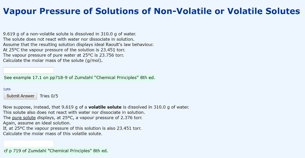 Solved Vapour Pressure of Solutions of NonVolatile or