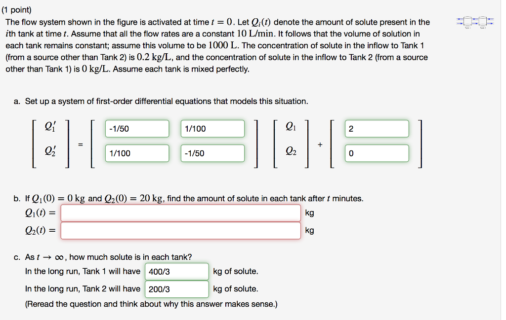Solved (1 point) 艾 The flow system shown in the figure is | Chegg.com