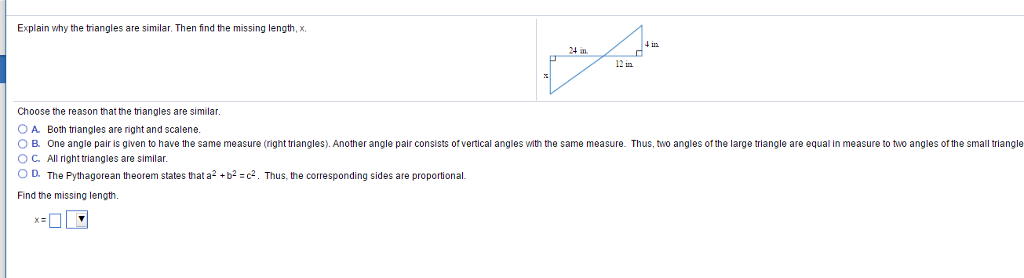 Solved Explain why the triangles are similar Then find the | Chegg.com