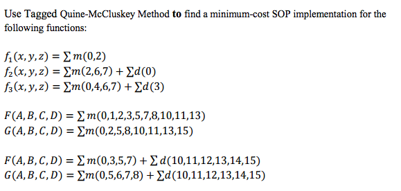 Use Tagged Quine-McCluskey Method To Find A | Chegg.com